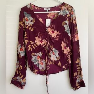 NWT Patrons of Peace maroon floral long sleeve blouse